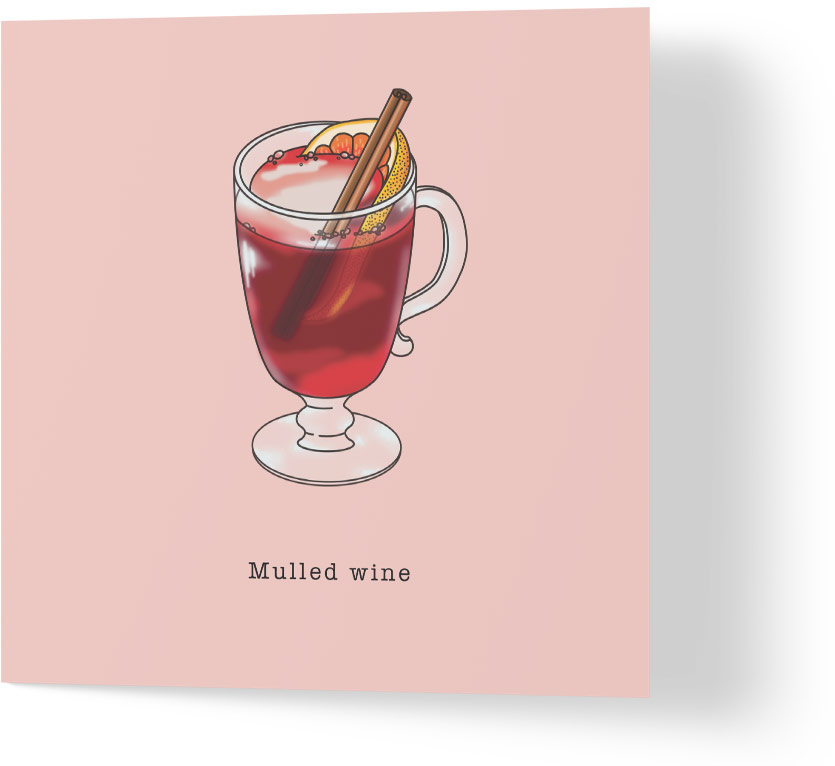 Christmas Card reading 'Mulled Wine' and an illustration of mulled wine
