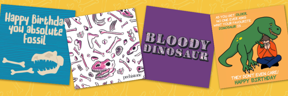 four dinosaur themed bday cards for adults